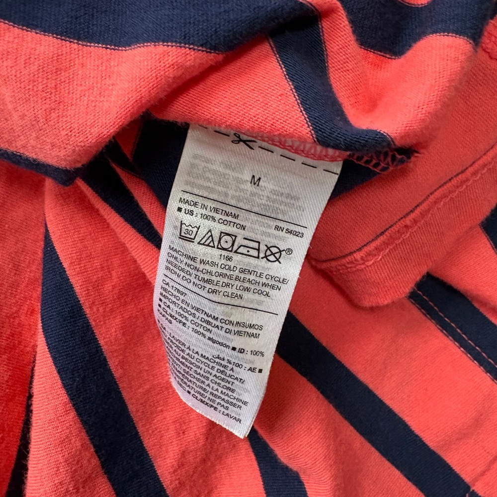 Old Navy Coral Orange and Navy Striped Tie-Cuff Long Sleeve Top - Picture 5 of 10